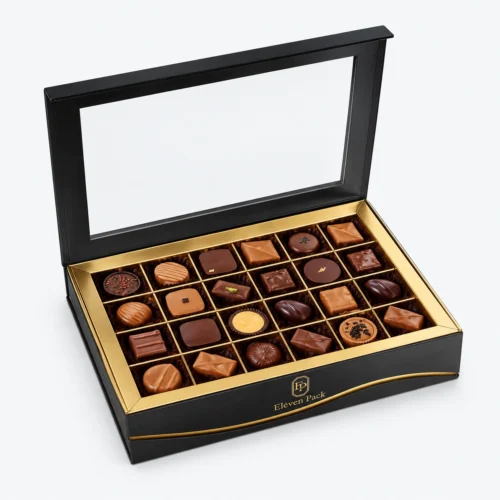 Flip-Top Handmade Cardboard Chocolate Gift Box - open product view - GB-BM-02-P65
