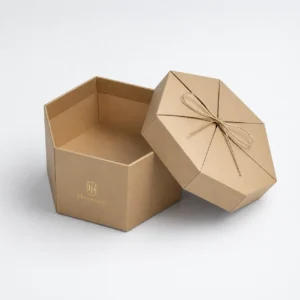 Gold Art Paper Hexagon Gift Box - open product view - GB-BM-02-P69