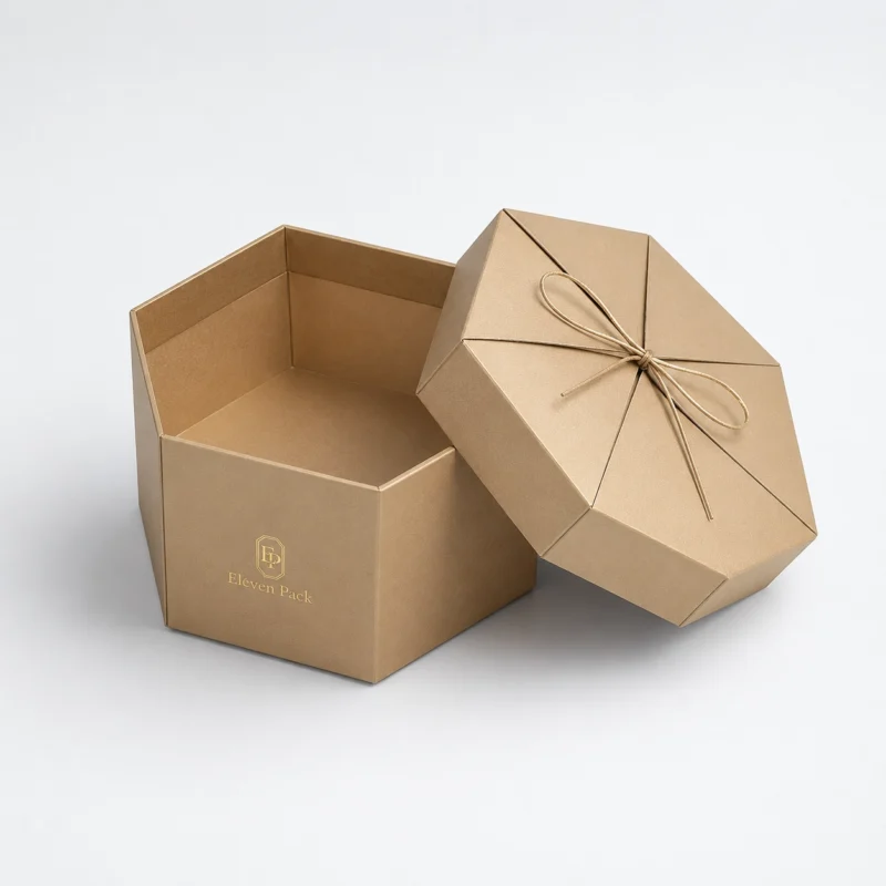 Gold Art Paper Hexagon Gift Box - open product view - GB-BM-02-P69