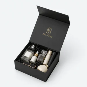 Black Rectangular Square Ribbon Bow Cardboard Gift Box - open product view - GB-BM-02-P70