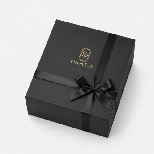 Black Rectangular Square Ribbon Bow Cardboard Gift Box - closed product view - GB-BM-02-P70