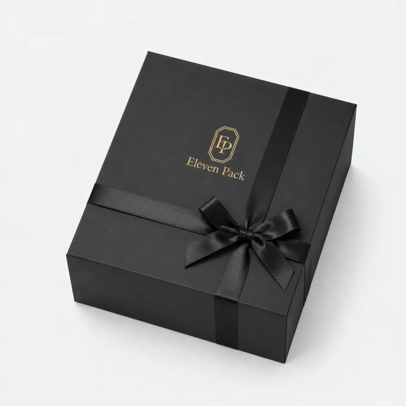 Black Rectangular Square Ribbon Bow Cardboard Gift Box - closed product view - GB-BM-02-P70