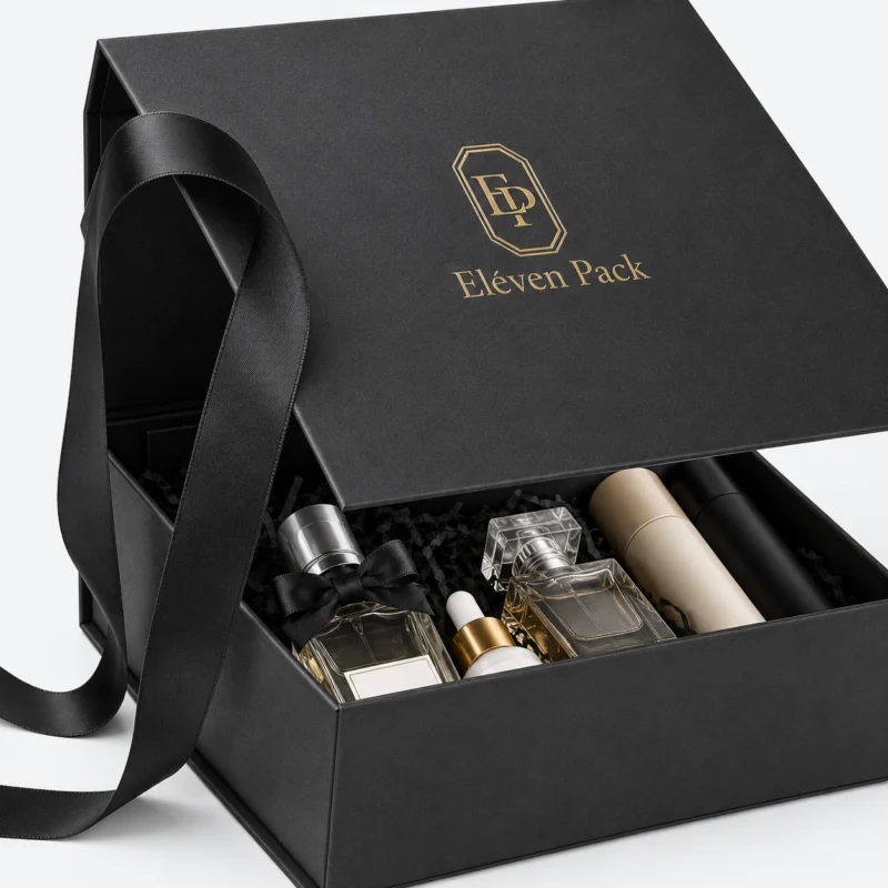 Black Rectangular Square Ribbon Bow Cardboard Gift Box - material or structure detail - GB-BM-02-P70