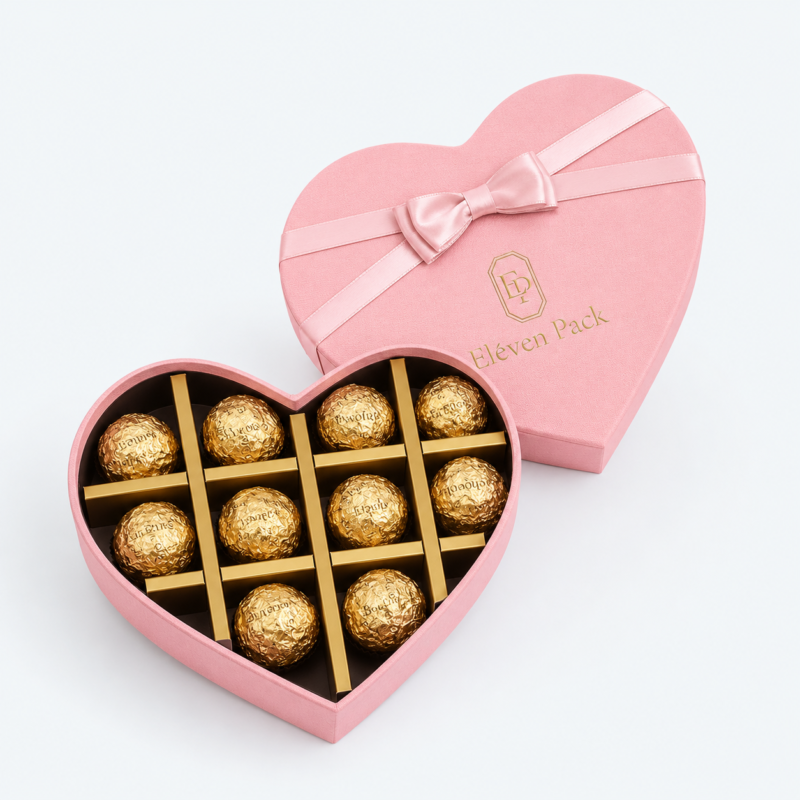 Pink Heart-Shaped Cardboard Chocolate Gift Box - open product view - GB-BM-02-P75