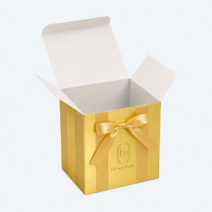 Gold Square Ribbon Bow Cardboard Gift Box - open product view - GB-BM-02-P79