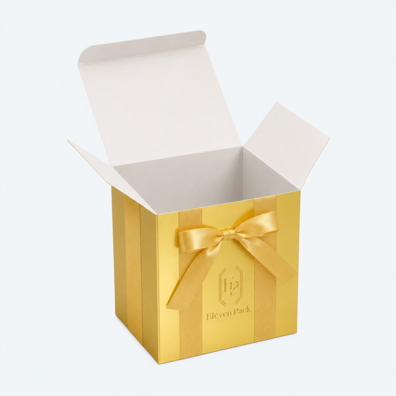 Gold Square Ribbon Bow Cardboard Gift Box - open product view - GB-BM-02-P79