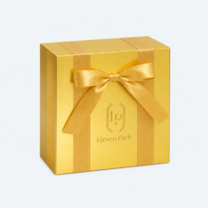 Gold Square Ribbon Bow Cardboard Gift Box - closed product view - GB-BM-02-P79
