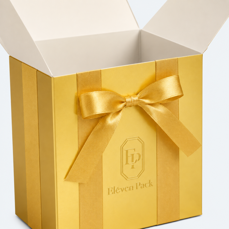 Gold Square Ribbon Bow Cardboard Gift Box - material or structure detail - GB-BM-02-P79