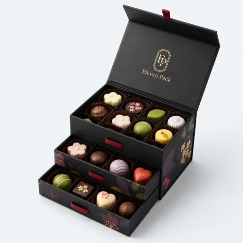 Black Paper Multifunctional Multi-Layer Chocolate Gift Box - open product view - GB-BM-02-P8