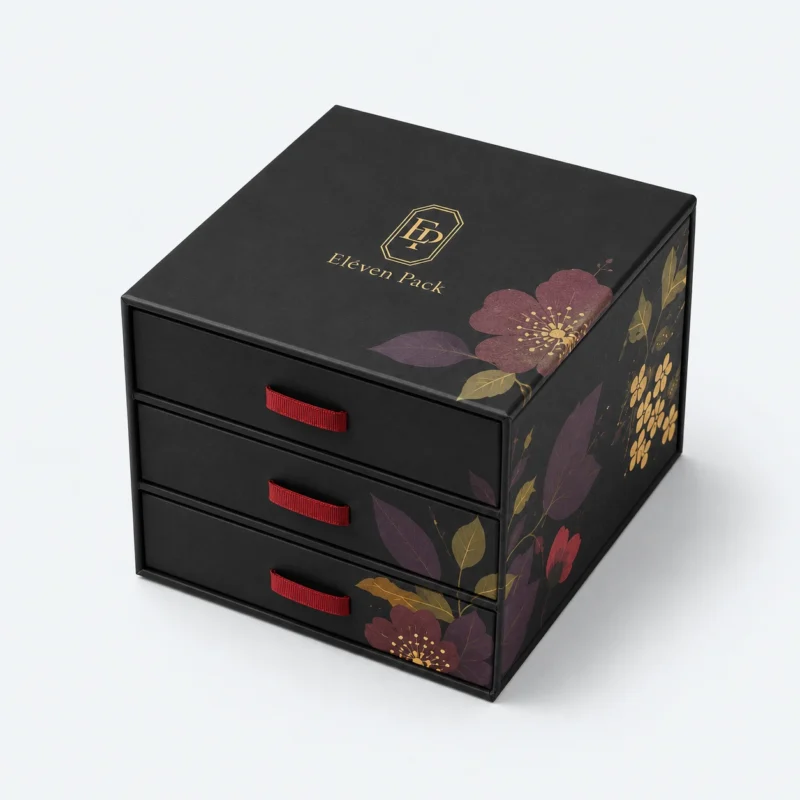 Black Paper Multifunctional Multi-Layer Chocolate Gift Box - closed product view - GB-BM-02-P8