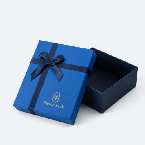Blue Lid and Base Cardboard Gift Box Textured - open product view - GB-BM-02-P93 Blue Lid and Base Cardboard Gift Box Textured - open product view - GB-BM-02-P93
