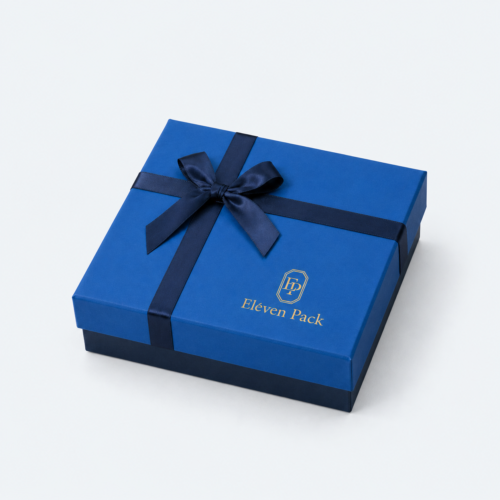 Blue Lid and Base Cardboard Gift Box Textured - closed product view - GB-BM-02-P93