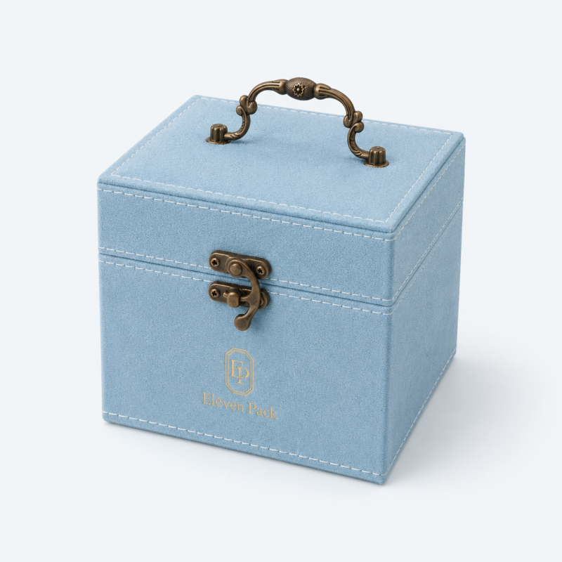 Blue Fabric Hinged Luxury Jewelry Gift Box - closed product view - GB-BM-03-P12 Blue Fabric Hinged Luxury Jewelry Gift Box - closed product view - GB-BM-03-P12