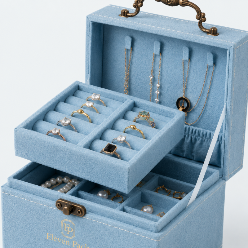 Blue Fabric Hinged Luxury Jewelry Gift Box - material or structure detail - GB-BM-03-P12 Blue Fabric Hinged Luxury Jewelry Gift Box - material or structure detail - GB-BM-03-P12