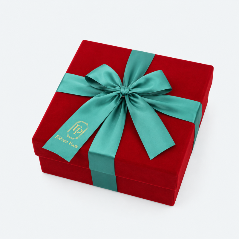 Red Fabric Anniversary Ribbon Bow Birthday Gift Box - closed product view - GB-BM-03-P7 Red Fabric Anniversary Ribbon Bow Birthday Gift Box - closed product view - GB-BM-03-P7