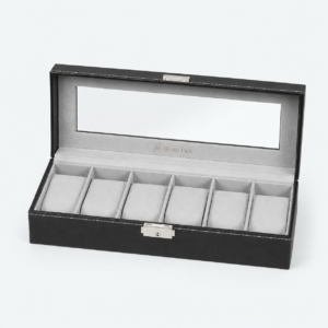 Black Leather Window Luxury Watch Gift Box - open product view - GB-BM-04-P1 Black Leather Window Luxury Watch Gift Box - open product view - GB-BM-04-P1