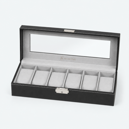 Black Leather Window Luxury Watch Gift Box - open product view - GB-BM-04-P1 Black Leather Window Luxury Watch Gift Box - open product view - GB-BM-04-P1
