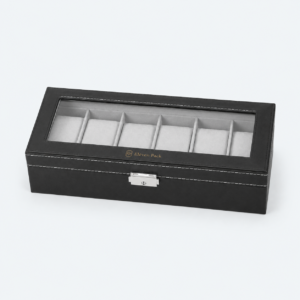 Black Leather Window Luxury Watch Gift Box - closed product view - GB-BM-04-P1 Black Leather Window Luxury Watch Gift Box - closed product view - GB-BM-04-P1
