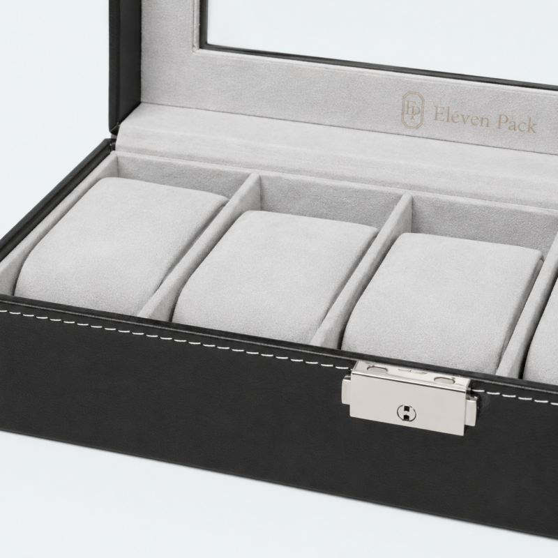 Black Leather Window Luxury Watch Gift Box - material or structure detail - GB-BM-04-P1 Black Leather Window Luxury Watch Gift Box - material or structure detail - GB-BM-04-P1