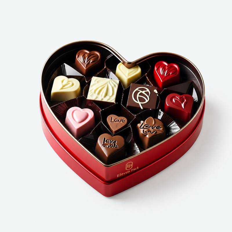 Tin Heart-Shaped Chocolate Gift Box - open product view - GB-BM-05-1