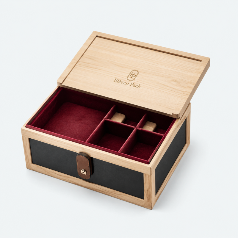 Wooden Drawer Multifunctional Multi-Layer Luxury Gift Box - open product view - GB-BM-06-P1