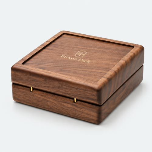 Walnut Flip-Top Wooden Necklace Gift Box - closed product view - GB-BM-06-P10