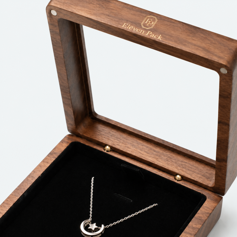 Walnut Flip-Top Wooden Necklace Gift Box - material or structure detail - GB-BM-06-P10 Walnut Flip-Top Wooden Necklace Gift Box - material or structure detail - GB-BM-06-P10