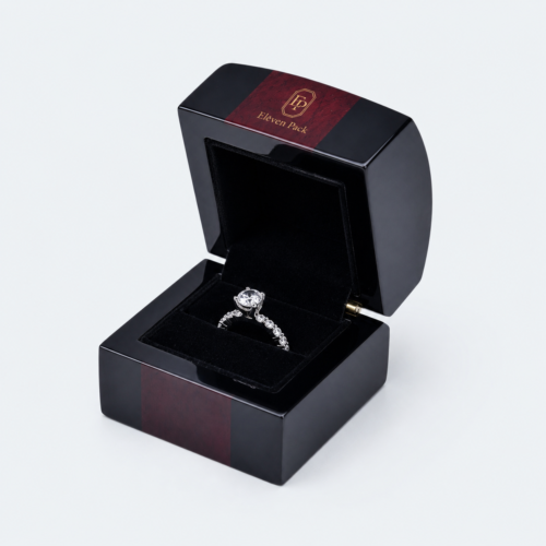 Black Wooden Luxury Ring Gift Box - open product view - GB-BM-06-P12 Black Wooden Luxury Ring Gift Box - open product view - GB-BM-06-P12