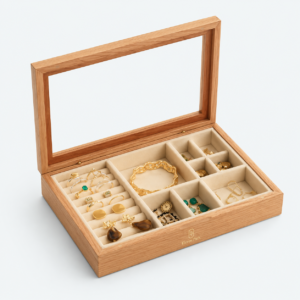 Wooden Multifunctional Jewelry Gift Box - open product view - GB-BM-06-P15