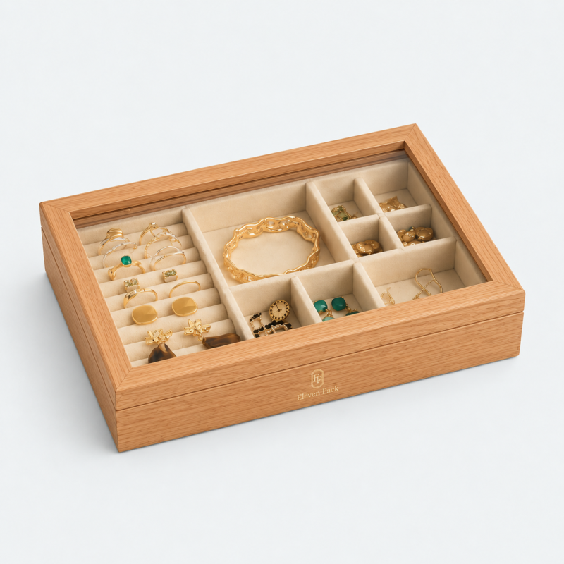 Wooden Multifunctional Jewelry Gift Box - closed product view - GB-BM-06-P15