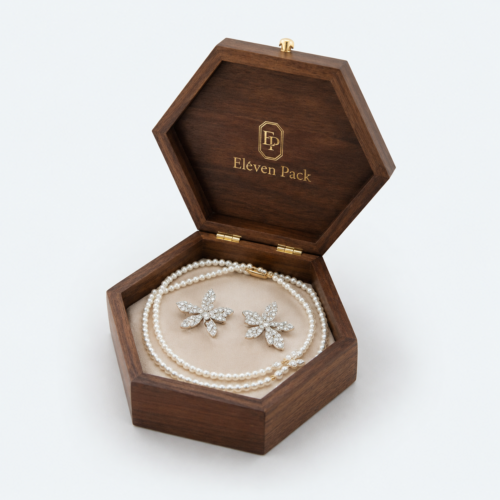 Wooden Hexagon Jewelry Gift Box - open product view - GB-BM-06-P18