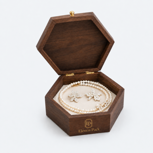Hinged Hexagon Wooden Jewelry Gift Box - open product view - GB-BM-06-P24