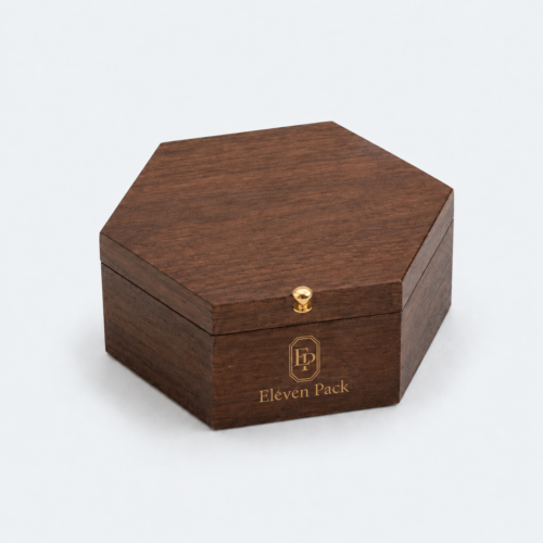Hinged Hexagon Wooden Jewelry Gift Box - closed product view - GB-BM-06-P24