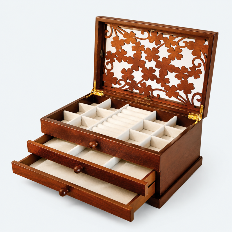 Wooden Luxury Jewelry Organizer Bag - open product view - GB-BM-06-P25 Wooden Luxury Jewelry Organizer Bag - open product view - GB-BM-06-P25