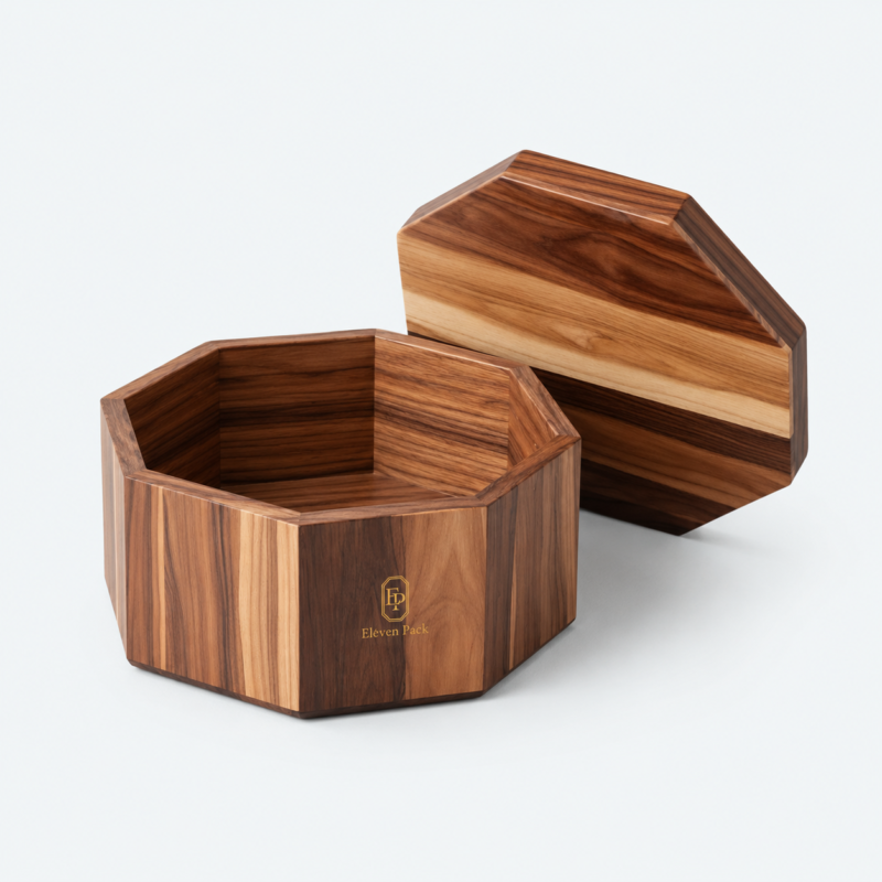 Wooden Hexagon Gift Box - open product view - GB-BM-06-P32
