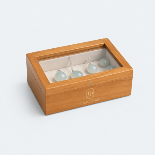 Walnut Flip-Top Wooden Ring Gift Box - closed product view - GB-BM-06-P33