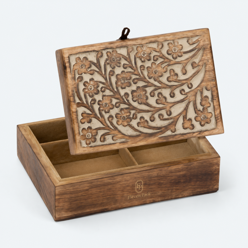 Walnut Lockable Luxury Wooden Jewelry Organizer Box - open product view - GB-BM-06-P8 Walnut Lockable Luxury Wooden Jewelry Organizer Box - open product view - GB-BM-06-P8