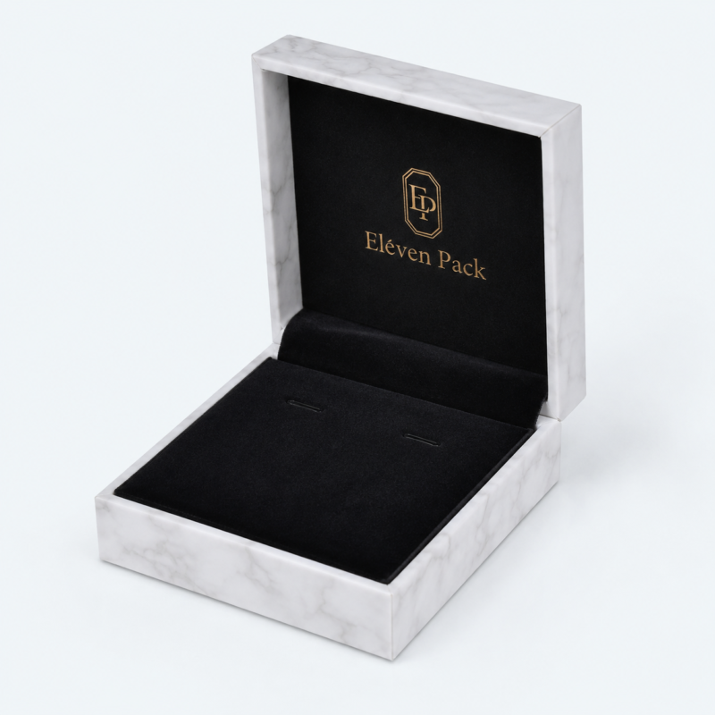 White Paperboard Hinged Marble Pattern Jewelry Box - open product view - JB-BM-01-P9 White Paperboard Hinged Marble Pattern Jewelry Box - open product view - JB-BM-01-P9