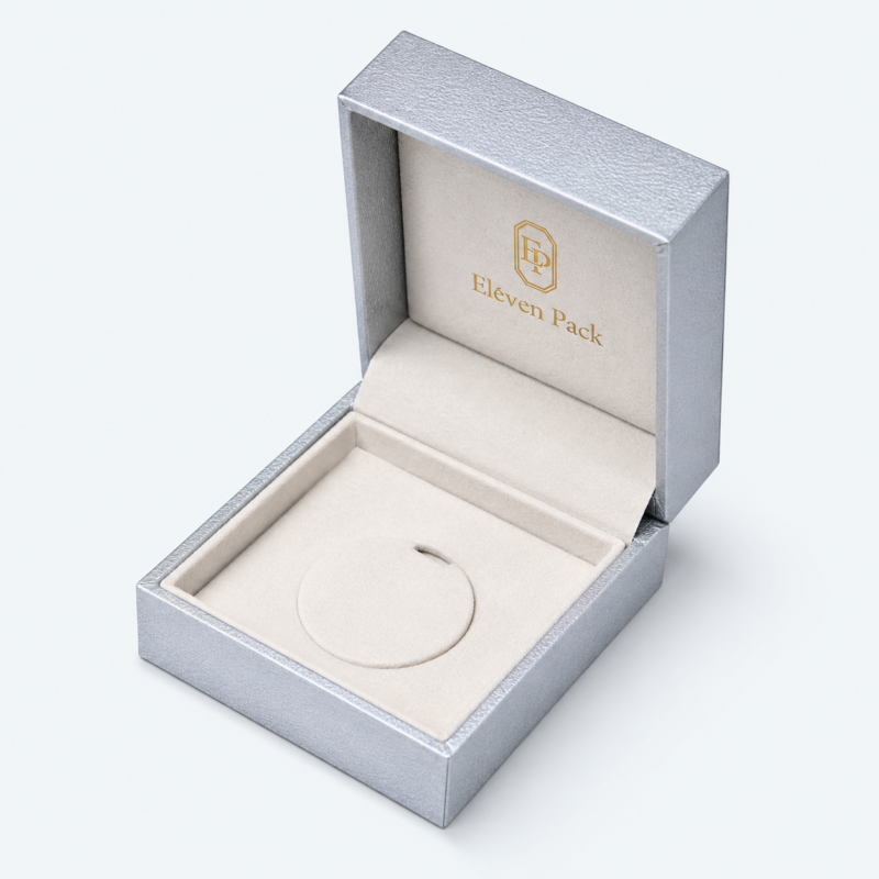 Silver Textured Paper Flip-Top Luxury Jewelry Box - open product view - JB-BM-01-P91