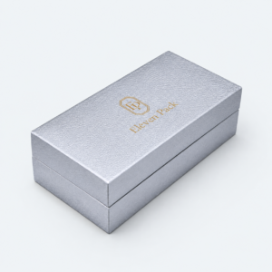 Silver Textured Paper Flip-Top Luxury Jewelry Box - closed product view - JB-BM-01-P91