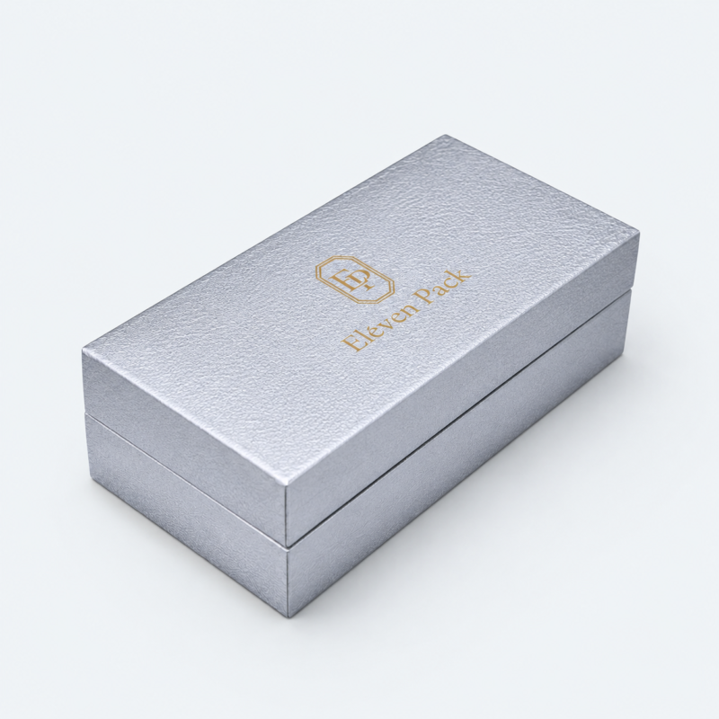 Silver Textured Paper Flip-Top Luxury Jewelry Box - closed product view - JB-BM-01-P91