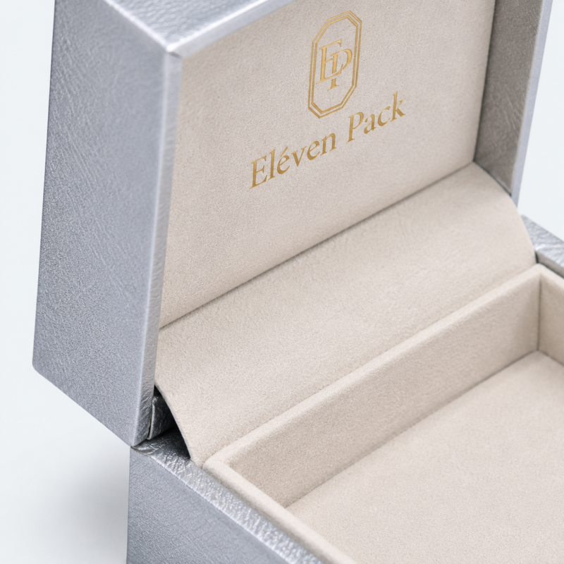 Silver Textured Paper Flip-Top Luxury Jewelry Box - material or structure detail - JB-BM-01-P91