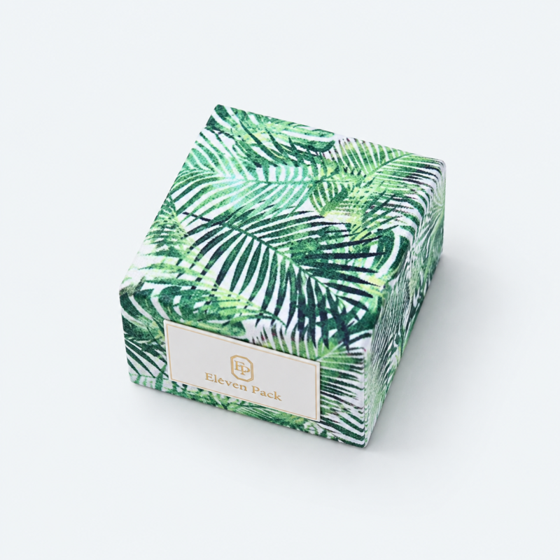 Natural Green Fabric Flip-Top Leaf Pattern Earring Box - closed product view - JB-BM-02-P11