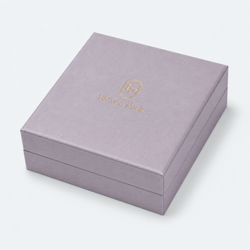 Custom Gray Linen Necklace Organizer Box - closed product view - JB-BM-02-P13