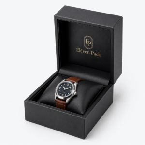 Black Flip-Top Luxury Genuine Leather Watch Box - open product view - JB-BM-03-P15
