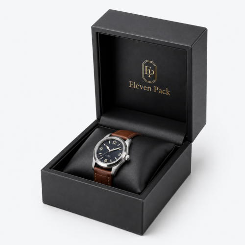 Black Flip-Top Luxury Genuine Leather Watch Box - open product view - JB-BM-03-P15 Black Flip-Top Luxury Genuine Leather Watch Box - open product view - JB-BM-03-P15