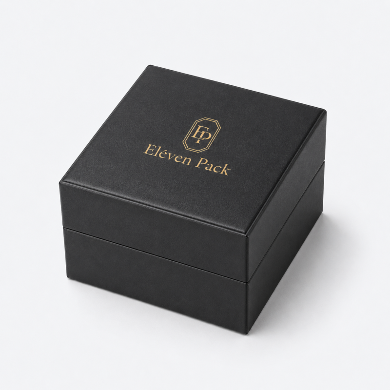 Black Flip-Top Luxury Genuine Leather Watch Box - closed product view - JB-BM-03-P15