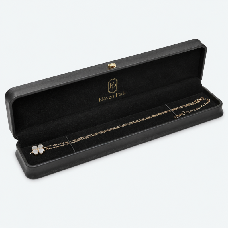 Black Genuine Leather Luxury Jewelry Box for Necklaces - open product view - JB-BM-03-P16
