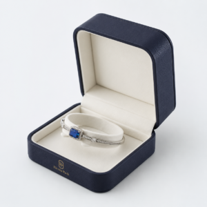 Dark Blue Leather Luxury Jewelry Box - open product view - JB-BM-03-P17
