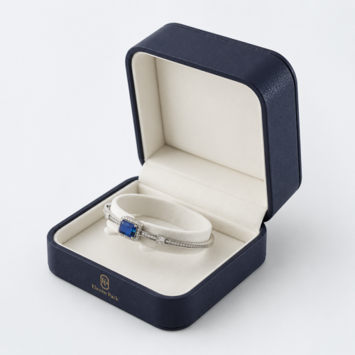 Dark Blue Leather Luxury Jewelry Box - open product view - JB-BM-03-P17